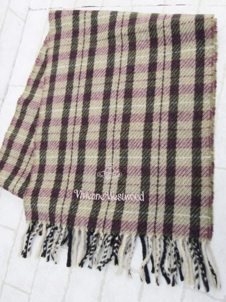 美品Vivienne Westwood チェック柄カシミヤマフラー 美品 Vivienne Westwood カシミア混 チェック マフラー *63860