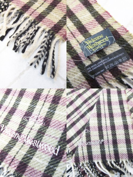 美品 Vivienne Westwood カシミア混 チェック マフラー *63860