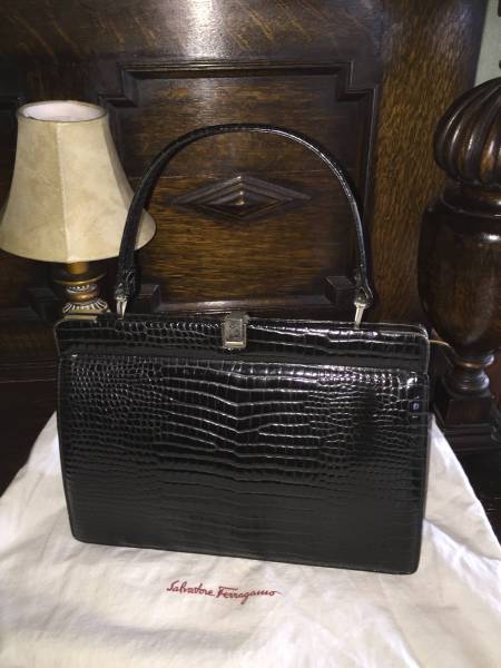 伊勢丹 ISETAN クロコダイル ハンドバッグ 黒