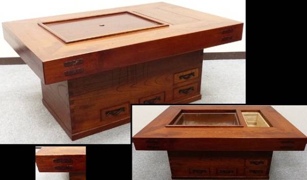 ◇金閣◇重厚で木目の美しい欅（ケヤキ）製 ほぞ組関西火鉢