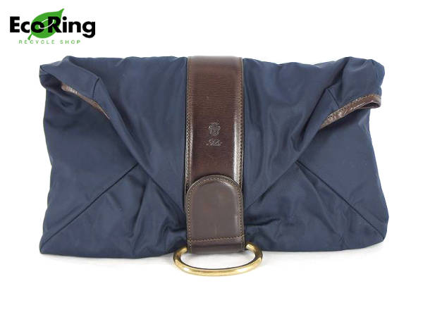 1円 フェリージ ナイロン クラッチバッグ ネイビー AJ784