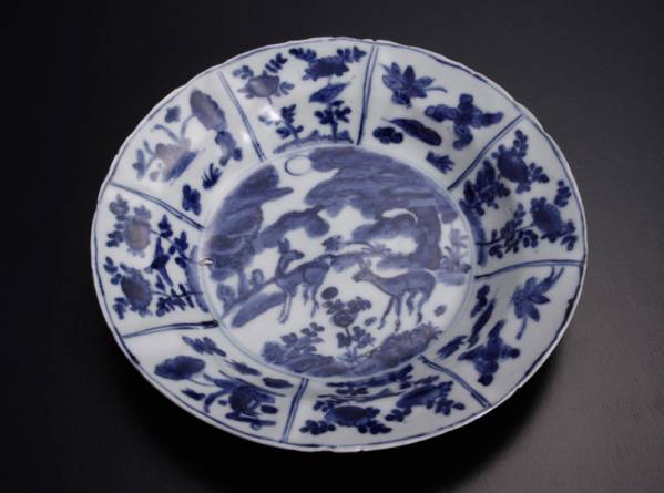 古染付鹿絵皿1客