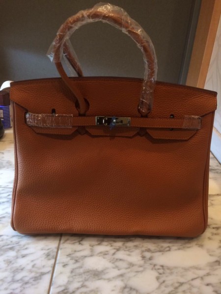 高級本革　右上がり縫製◎バーキンタイプ35サイズ　キャメル