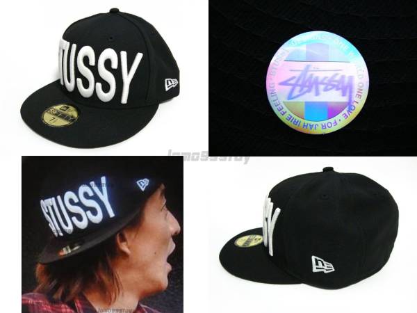 キムタク着STUSSYキャップNEWERAブラック7 1/2ニューエラCAP黒59
