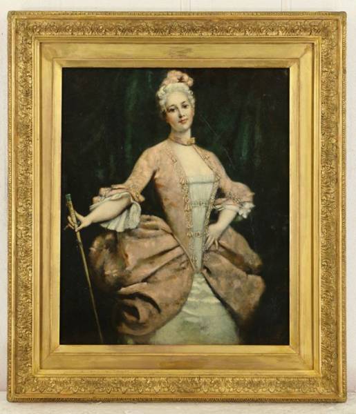 612962bcD10 中世西洋ヨーロッパ絵画 写実油彩8号大 女性像 時代(人物