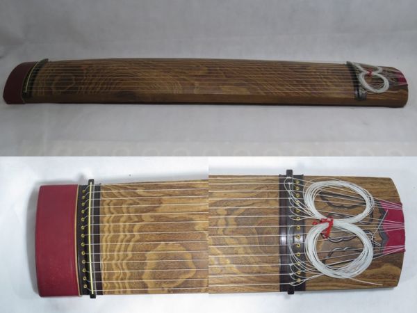 高級琴　綾杉彫り　くり甲　13弦 口前金装飾　竜舌金蒔絵 琴 筝 13弦 くり甲 彩杉彫 n354 高級琴 綾杉彫り くり甲 13弦 口前金