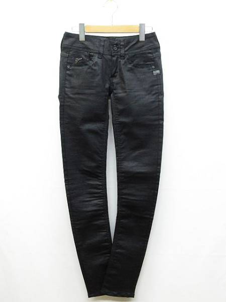 G-STAR RAW DENIM パンツ スキニー ストレッチ ロゴ 光沢 黒 24