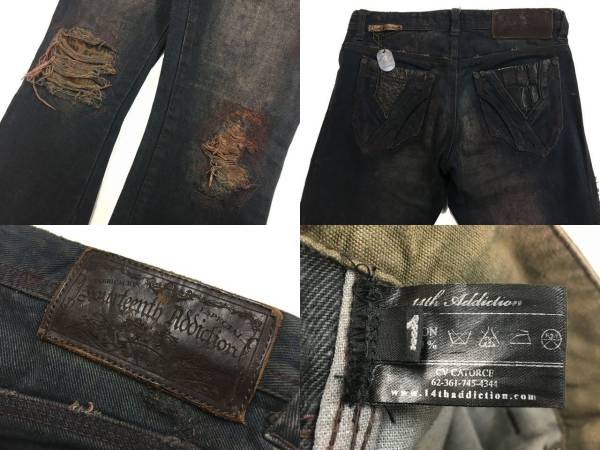 14th Addiction レザー切替 ダメージ加工 デニム パンツ KMRii 1 ,まず 