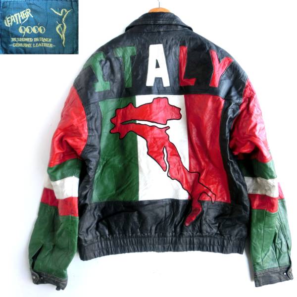 ANOKHA　牛革 レザー 切替 スタジャン　日本製 裏原 archive 12/LEATHER9000 イタリアITALY 本革レザースタジャン本皮 2XL位