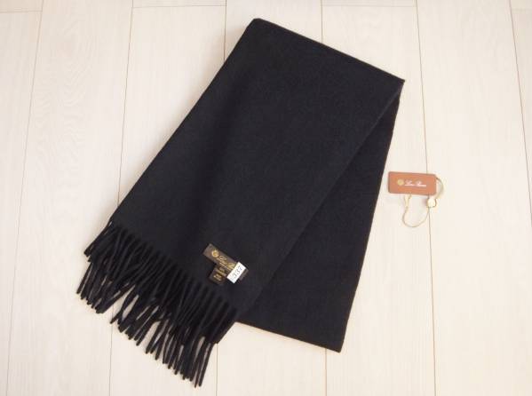 【ロロピアーナ】最高峰カシミヤ100％マフラー黒(約174×43.5cm