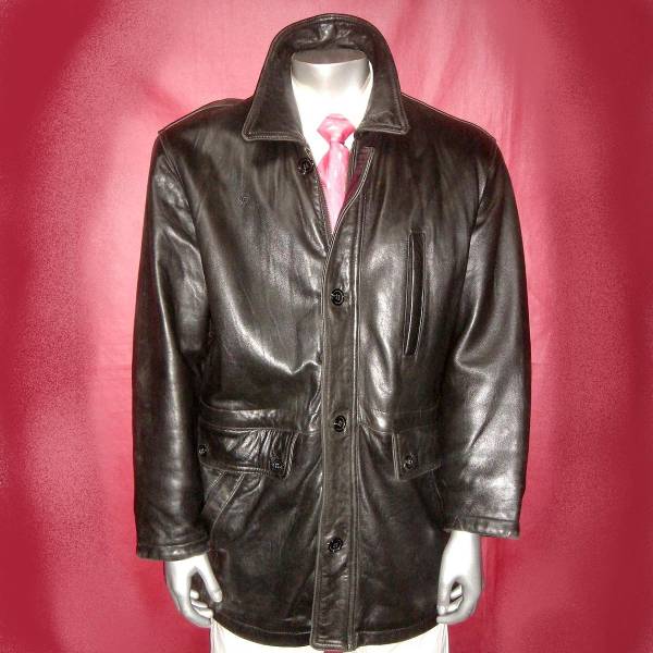 送料無料★本革 本皮 羊皮 レザージャケット ハーフコート ブレザー ブルゾン ジャンパー 革ジャン 黒色★サイズL メンズ