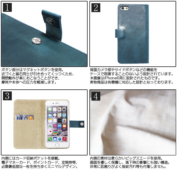 栃木レザー◆iPhoneSE用手帳型スマホケース◆国産皮革◆青_2