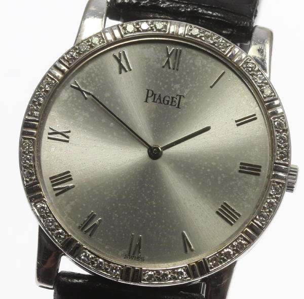 訳あり ピアジェ K18WG 金無垢 クォーツ メンズ ダイヤベゼル