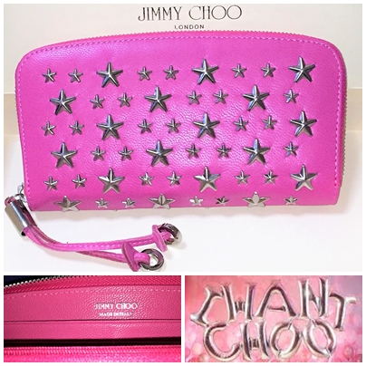 JIMMY CHOO ジミーチュウ ラウンドファスナー 長財布 スタッズ ピンク