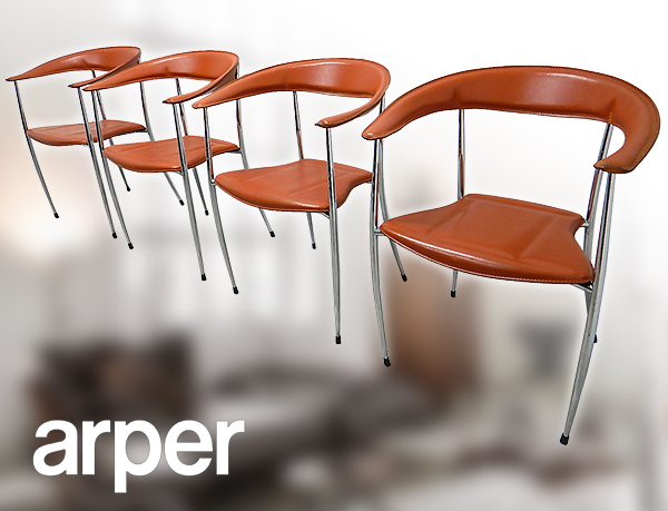★アクタス/シボネ取り扱い★イタリア/arper★総革★厚革★レザー★イタリアンモダン/チェア4脚セット★キャメルビンテージ/カフェ店舗什器
