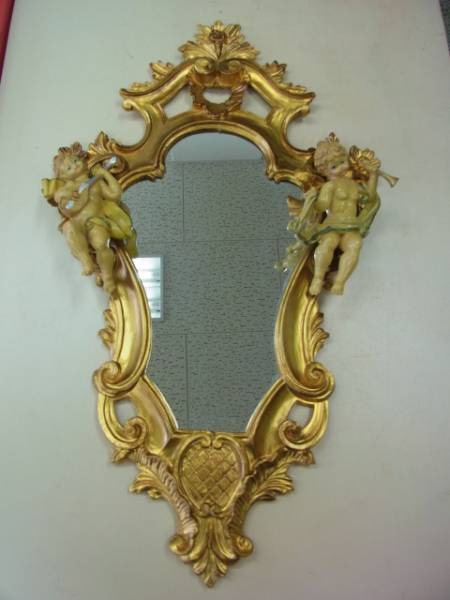 イタリア製・天使・ミラー・壁掛け・アンティーク風・新品・箱入り