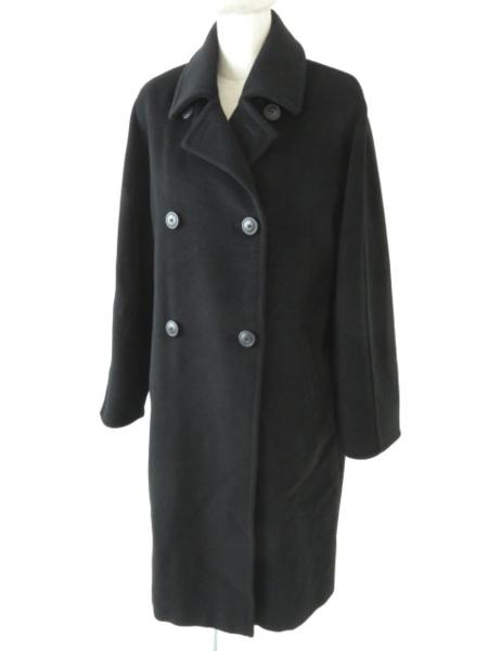 極美品◇イタリア製 MaxMara／マックスマーラ カシミヤ混 ロング丈 チェスターコート ブラック／黒 38