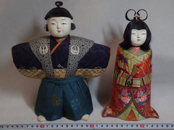 岡本玉水作　雛人形　高さ：24cm/23cm　共箱