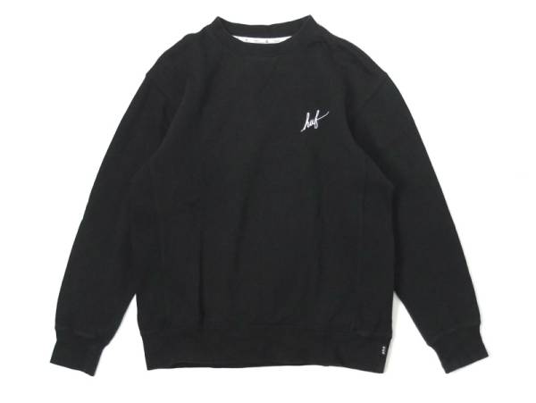 HUF ハフ ロゴ刺繍 クルーネック スウェット Sサイズ ガゼット ブラック