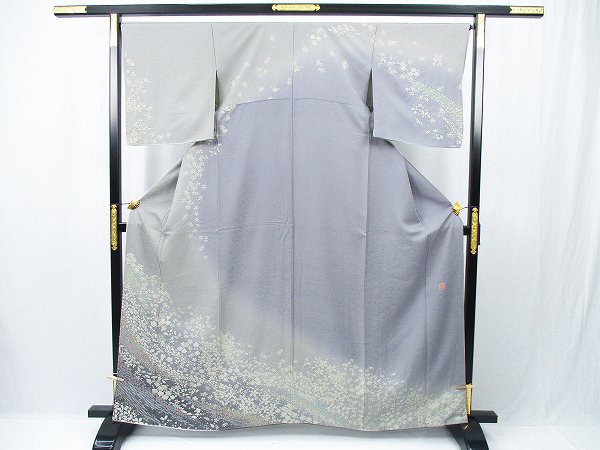 平和屋着物○中国三大刺繍 相良刺繍 訪問着 絞り 草花文 正絹
