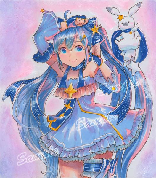 同人手描きイラスト ボカロ 初音ミク 雪ミク Snow Miku 17 リボンをピッと 手描きイラスト 売買されたオークション情報 Yahooの商品情報をアーカイブ公開 オークファン Aucfan Com