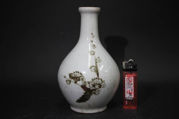李朝白磁鉄絵面取徳利 李朝時代 白磁 鉄絵徳利 貴重 李朝 白磁面取瓶 徳利（1392–1897CE