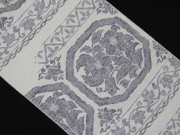 【帯姫】D11●正絹● 紬地唐花文様　　未使用品　●