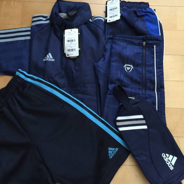 全てアディダス（adidas）!スポーツウェアタグ付き新品上下＆シューズケースと美品ハーフパンツ！（140㎝）