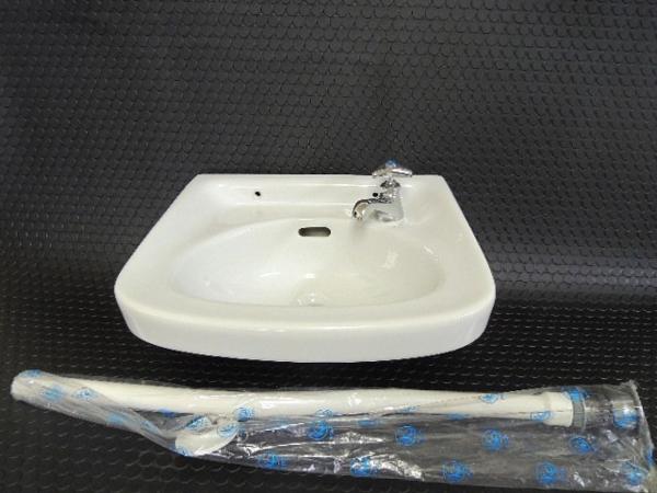 ■未使用■手洗い洗面ボウル40cm■蛇口 排水パイプ付■ トイレ ガーデニング ガレージ・DIY シンプル