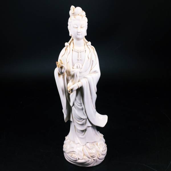 観音菩薩立像 白磁 仏像 聖観音 仏教美術 仏像 佛 陶器 置物 骨董品 時代品