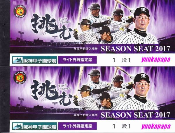 6/17(土)阪神×楽天★甲子園ライト外野年間ペア★応援団・通路近_1