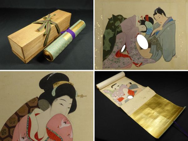 春画 巻物 春画巻物12画箱入り工芸画 [B29207] 春画巻物12画箱入り工芸