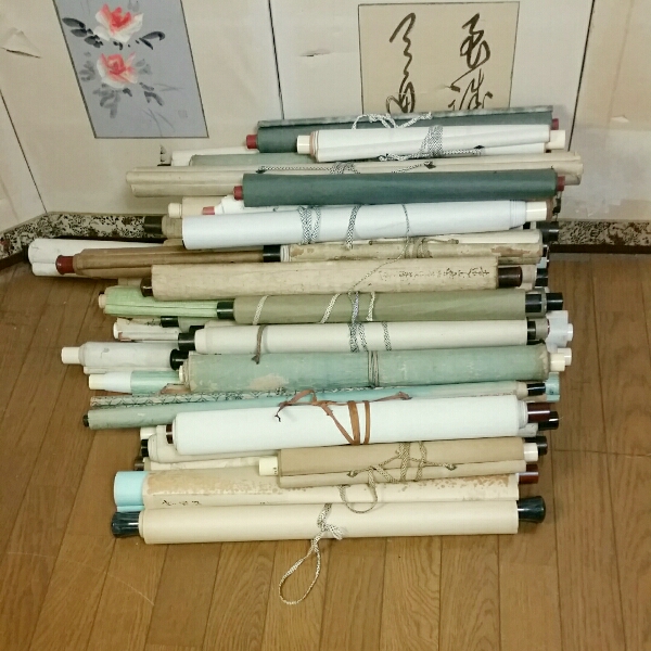 *同梱NG*v1043 中古品 掛け軸 まとめて大量 50本セット 象牙他 中国画 日本画 仏画 絵 書など まくり めくり