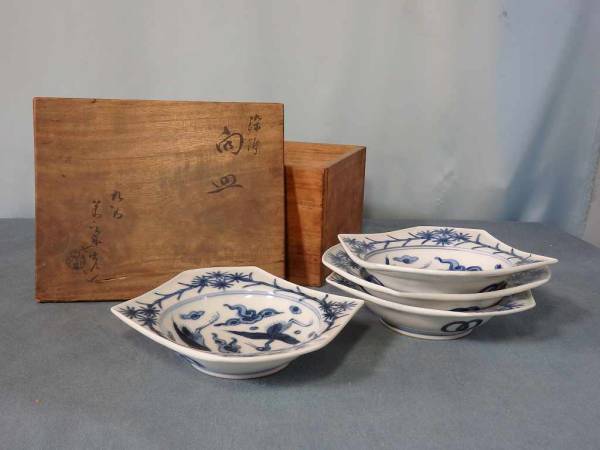 ＜翔＞ ▼ 九谷の名工 須田 菁華 染付 向皿４枚 ▼