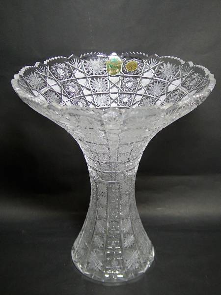 ボヘミアクリスタル*マイアリードクリスタルカットガラス花瓶30cm*共箱