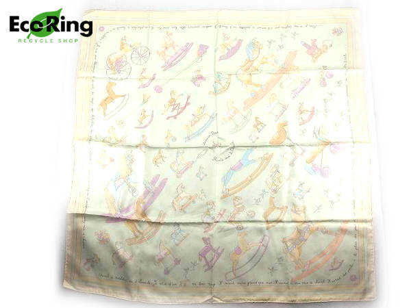 1円 エルメス カレ Raconte moi le cheval （お馬の話をして） シルク スカーフ ベージュ BQ364