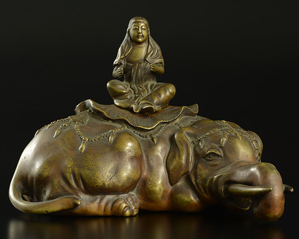 加】 極上 時代 古銅 銅製 象香炉 1500g 568h | 極上 銅製細工『獅吼像』
