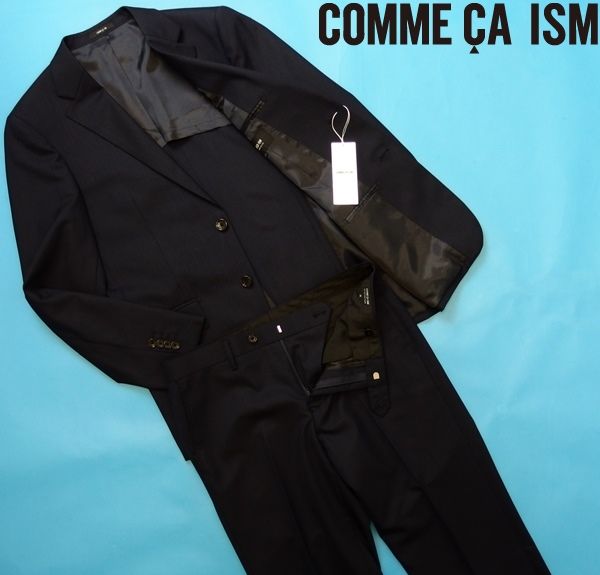 新品★コムサイズム 17S/S最新作 春夏 紺無地トロピカルウール スーツM★