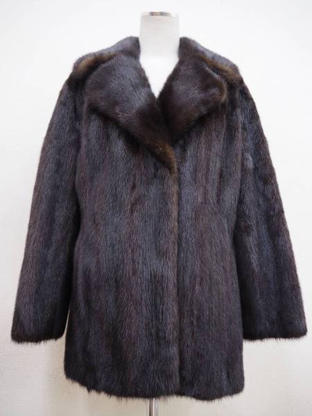 美品*高級*ブルーアイリス ミンク*本毛皮*コート*13号*グレージュ*28924