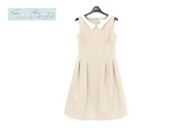 Rene ドレス ワンピース キャロル 34　サンドベージュ×ホワイトカラー 洗えるリネン ホームクリーニング可 '16年商品 6626640A