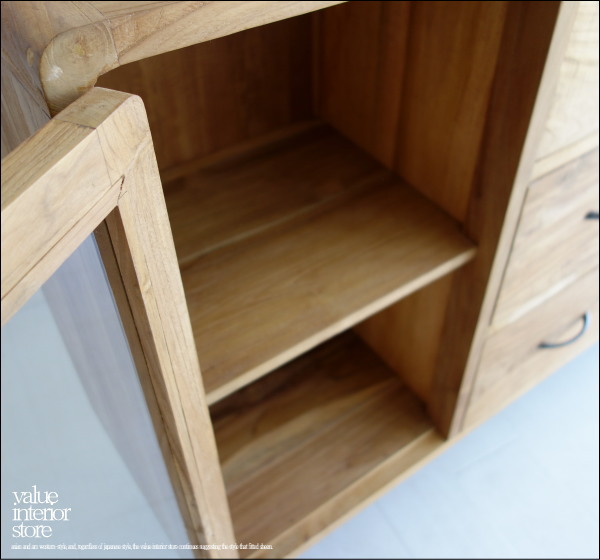 1円 ~ チークbuffet2枚扉N キャビネット 食器棚 飾り棚 サイドボード 銘木 リビングボード ナチュラル 木製 収納家具 無垢 リビング収納