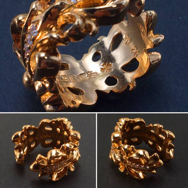 美品 クロムハーツ 22k ダブル フローラル クロス リング パヴェダイヤ