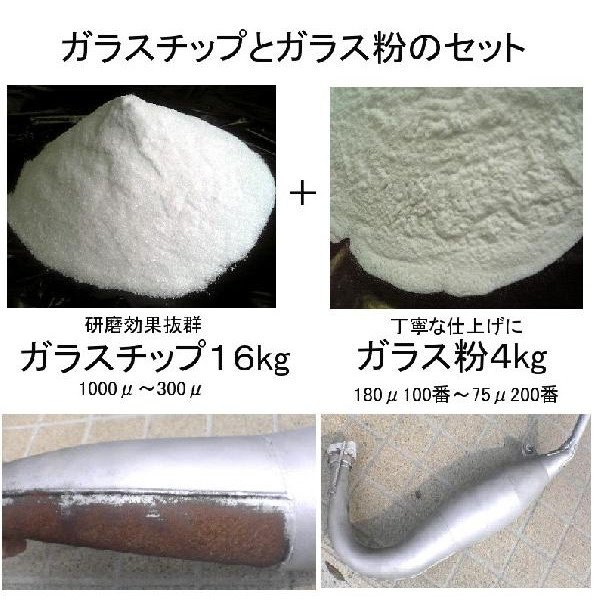 サンドブラスト　ガラスチップ24kgとガラス粉8kgのセット 送料無料　※一部の地域除く