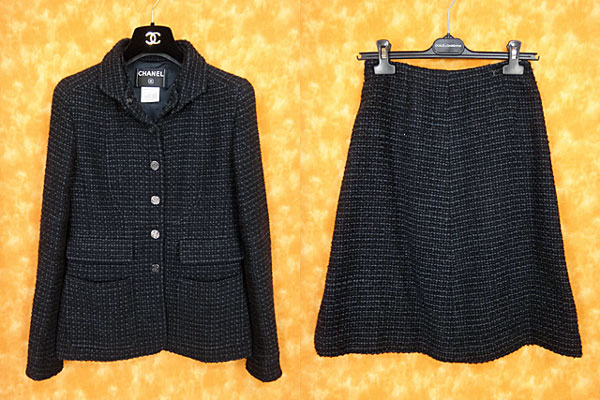 ☆050007【シャネル】美品☆ツイード2WAY襟ジャケット&スカート