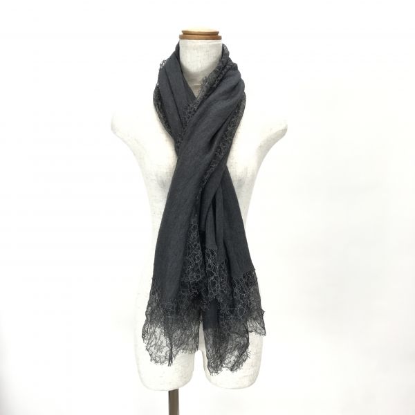 Faliero Sarti グレーストール レース付き カシミヤ32% Faliero Sarti
