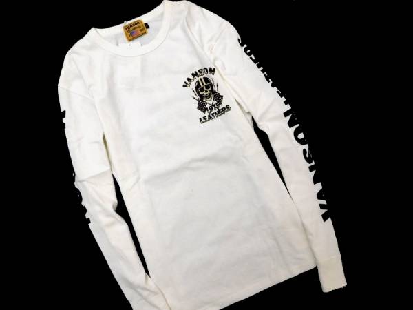 新品 VANSON バンソン スカルプリント 長袖Tシャツ 白 L / c517-24-1