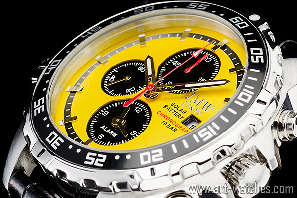 1円 イエロー&ブラック 上級 ソーラー 回転（逆回転防止）ベゼル クロノグラフ 腕時計