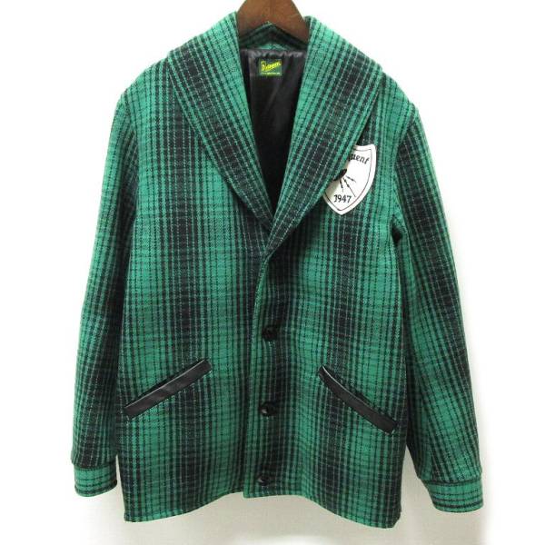 15AW デリンクエントブロス Delinquent Bros SHAWL COLLAR WOOL HALF COAT M グリーン ショールカラーウールハーフコート