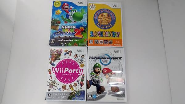 1円スタート！！　すぐ遊べる Wii本体とマリオカートなどソフト4本まとめて
