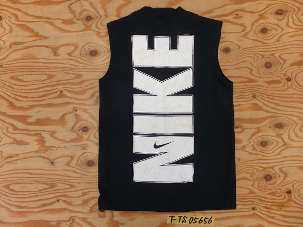 かっこいい！90年代ビンテージ NIKE ナイキ 両面BIGロゴプリント ノースリーブコットンTシャツ メンズ XS 黒